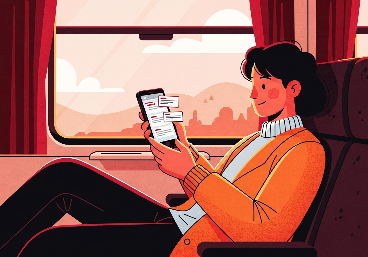 A candidate revising on a phone during a train commute